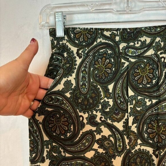 Zara Women's Pull on Green Paisley Pleated Pants Size XS Bohemian Straight Leg - Picture 6 of 14